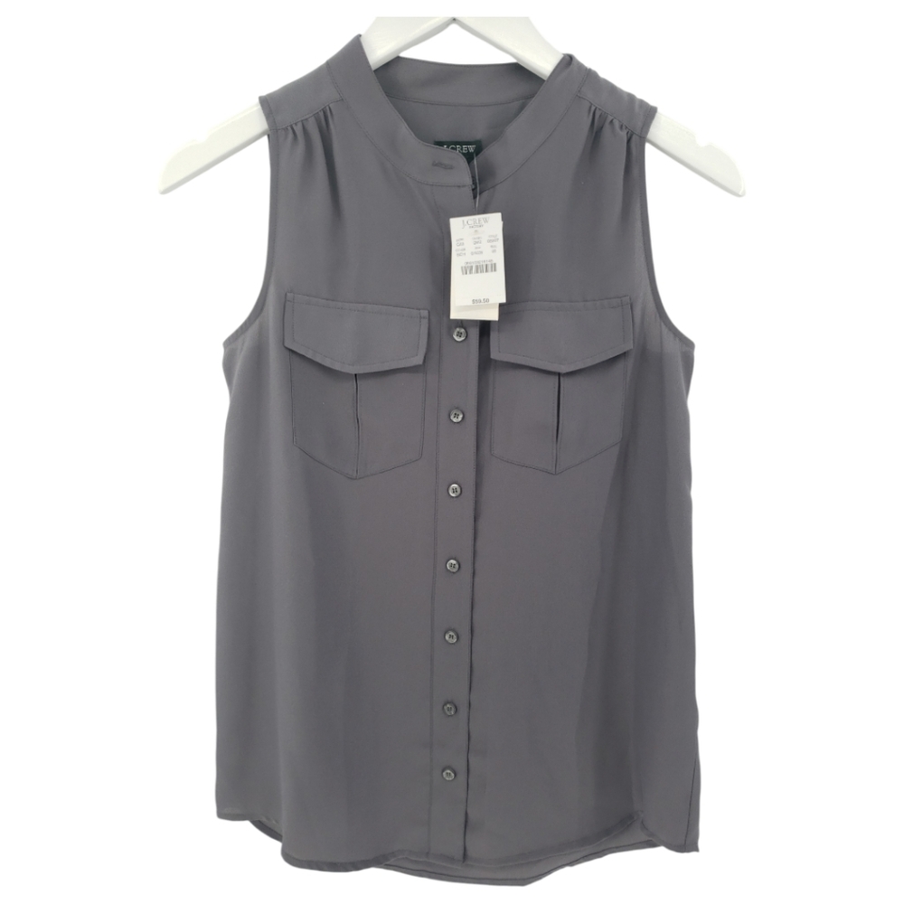 J. Crew NWT Draped Pocket Tank Size 00 Button Front in Putty Gray Oversized